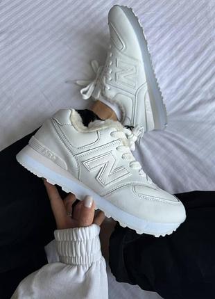 Белые кроссовки унисекс new balance 574 white winter fur x нью беланс 37