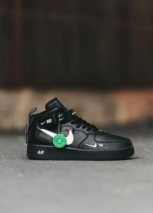 Чёрные кроссовки найк эйр форс хай унисекс nike air force 1 07lv8 ultra high black 43