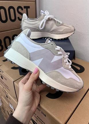 Женские бежевые кроссовки new balance 327 beige white red х нью беланс 39