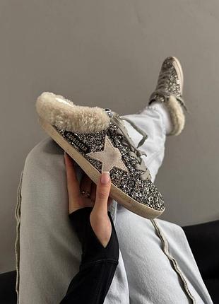 Женские серые кроссовки golden goose superstar silver winter fur х голден гус 36