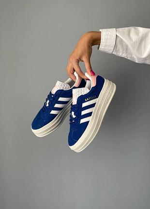 Женские голубые кроссовки adidas gazelle bold platform blue white pink х адидас газель 37