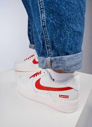 Белые кроссовки унисекс nike air force 1 supreme white red х найк эйр форс 38