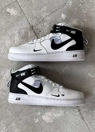 Белые высокие кожаные кроссовки найк эйр форс хай унисекс nike air force 1 07lv8 ultra high white 43