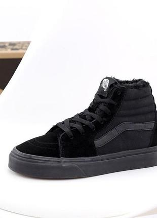 Чорні кеди унісекс vans old skool high total black winter fur х ванс 40