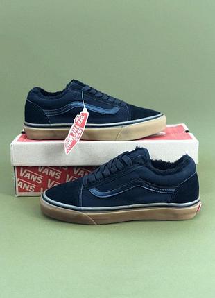 Чорні кеди унісекс vans low black gum winter fur х ванс 38