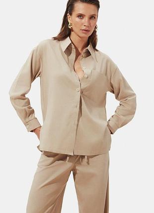 Рубашка из вискозного льна xxl-3xl. бежевый