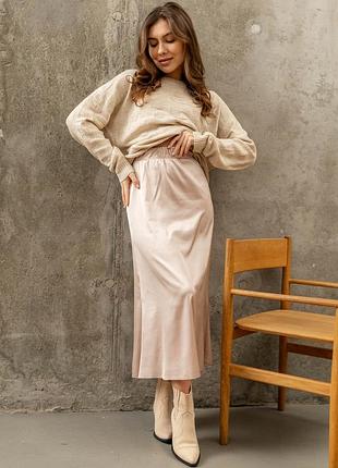 Шовкова спідниця міді xxl-3xl. бежевий