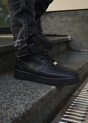 Чёрные кожаные кроссовки найк эйр форс унисекс nike air force 1 classic black 41