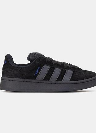 Чорні замшеві кросівки унісекс adidas campus bad bunny black blue адидас кампус 36