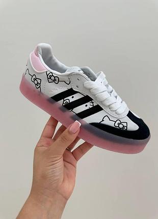 Белые кожаные кроссовки adidas samba xlg hello kitty white pink black platform x адидас самба 38