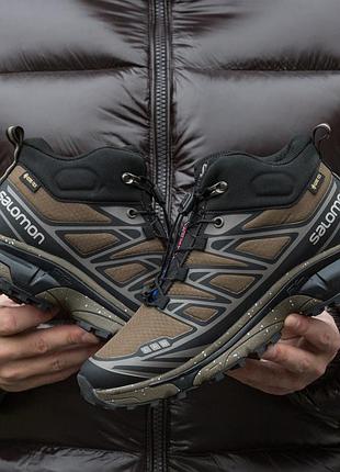 Мужские кроссовки хаки salomon xt-6 mid khaki black gore-tex winter fur х саломон 46