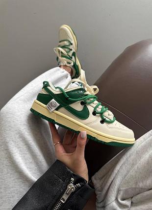 Бежевые кроссовки унисекс nike sb dunk low off white happy smile green х данк 39