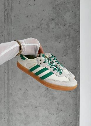 Бежеві шкіряні кросівки adidas samba x wales bonner green x адідас самба 39