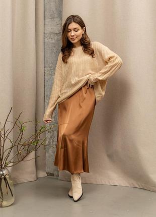 Шовкова коричнева спідниця міді xxl-3xl. коричневий