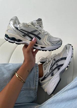 Белые кроссовки asics gel kayano 14 white silver black х асикс 40