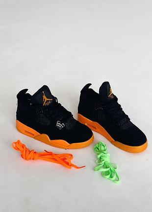 Чёрные мужские кроссовки джордан 4 нубук jordan 4 black gum 43