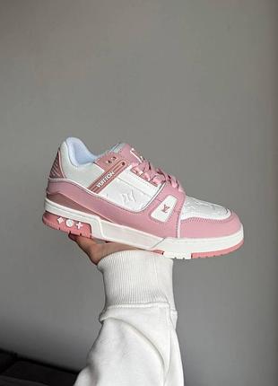 Білі кросівки унісекс louis vuitton trainer sneaker white pink х луї віттон 45
