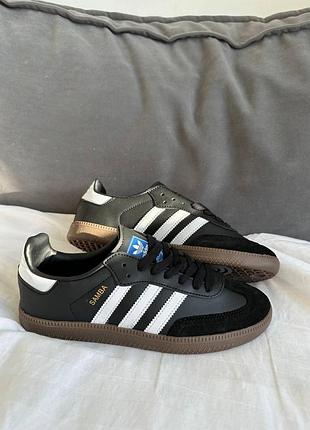 Черные кожаные кроссовки adidas samba black white x адидас самба 39