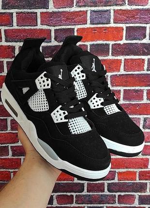 Мужские черные замшевые кроссовки джордан 4 ретро jordan retro 4 retro black white 43