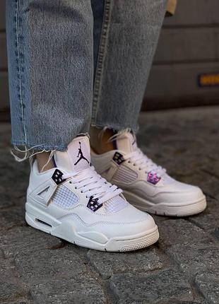Белые кожаные кроссовки джордан 4 ретро унисекс jordan 4 white purple 38