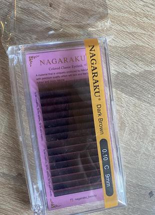 Вії для нарощування темно коричневого кольору nagaraku. вигин с 9 мм
