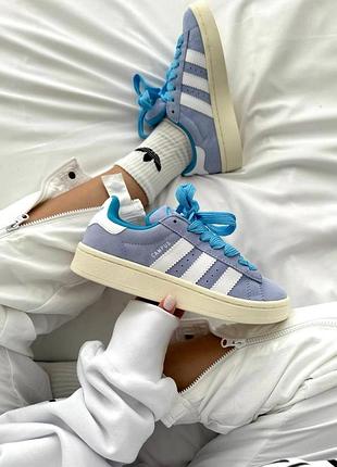 Жіночі блакитні замшеві кросівки adidas campus sky blue white x адидас кампус 38