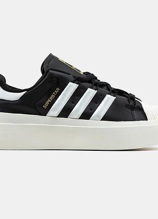 Женские черно-белые кроссовки adidas superstar platform bonega black х суперстар 40