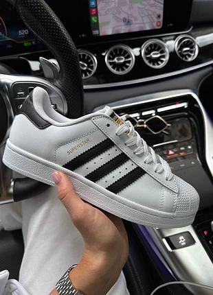 Білі шкіряні кросівки унісекс adidas superstar classic х адідас суперстар 38
