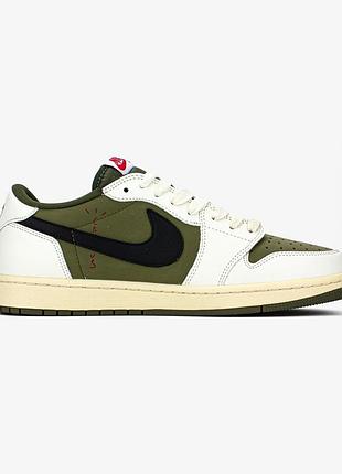 Мужские белые кроссовки travis scott jordan 1 low og sp reverse olive medium olive х джордан 45