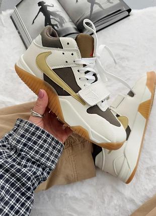 Білі кросівки унісекс nike air jordan cut the check travis scott white brown х джордан 44