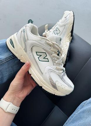 Белые кроссовки унисекс new balance 530 white silver green х нью беланс 45