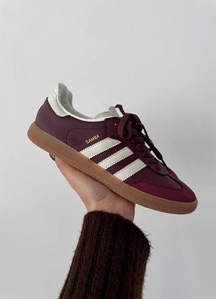 Бордовые кожаные кроссовки adidas samba og maroon x адидас самба 40