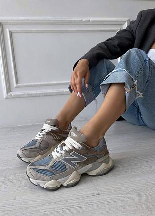 Замшевые серые кроссовки new balance 9060 grey blue brown х нью беланс 39