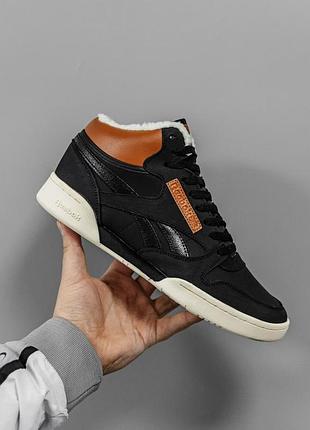Мужские черные кроссовки reebok classic black brown winter fur х рибок 43