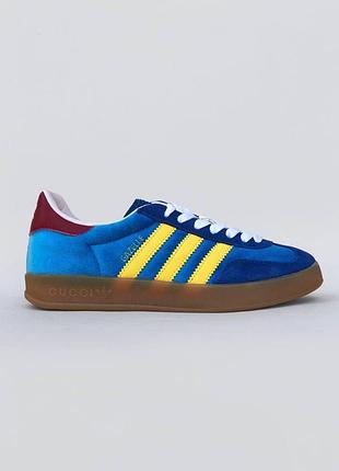 Сині кросівки унісекс adidas gucci gazelle blue yellow x газель 38