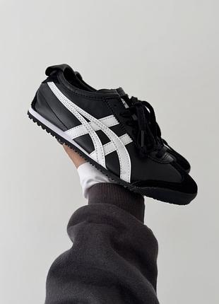 Чёрные кроссовки унисекс asics onitsuka tiger mexico black white х асикс 40