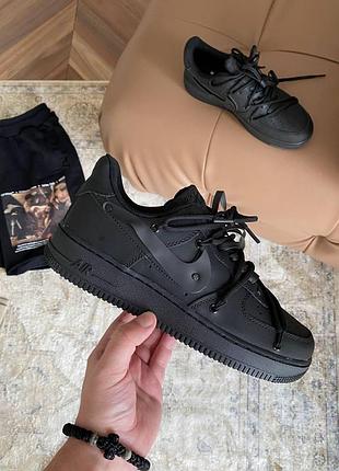 Чорні кросівки найк ейр форс унісекс nike air force 1 low black off white shoelaces custom 42
