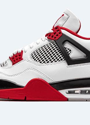 Белые кожаные кроссовки джордан ретро 4 унисекс jordan 4 retro fire red 42