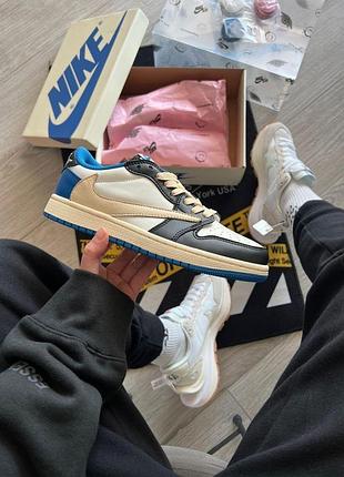 Белые кроссовки унисекс jordan 1 low fragment x travis scott х джордан 38