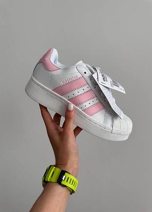 Женские белые кроссовки adidas superstar white pink platform х адидас суперстар 40