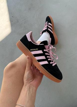 Женские чёрные кроссовки adidas spezial black pink gum х адидас 36