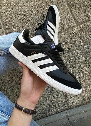 Чёрные кроссовки adidas samba black white x адидас самба 38