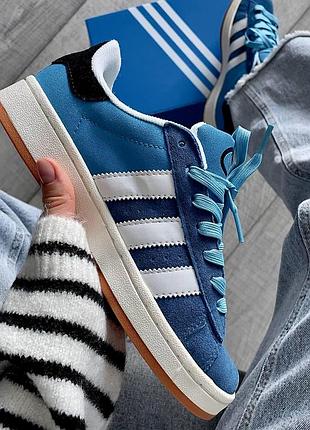 Женские голубые кроссовки adidas campus 00s bright blue dark marine x адидас кампус 36