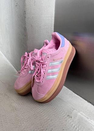 Женские розовые кроссовки adidas gazelle bold pulse platform pink silver blue х адидас газель 40