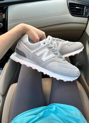 Женские серые кроссовки new balance 574 grey pink white х нью беланс 39