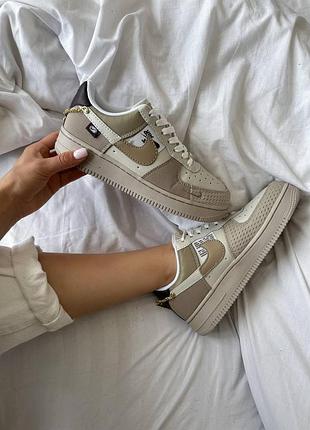 Бежеві шкіряні найк ейр форс 1 унісекс nike air force 1 low tan bling beige cream 40