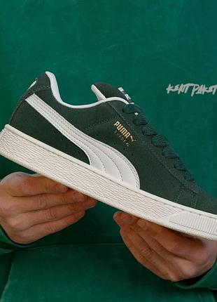Зеленые кроссовки унисекс puma suede xl green white х пума 40