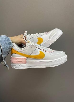 Серые кожаные кроссовки найк эйр форс женские nike air force shadow grey white orange 38
