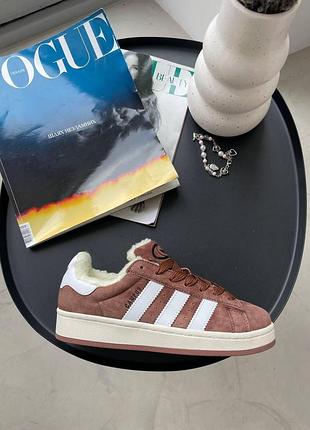 Коричневые замшевые кроссовки унисекс adidas campus brown white winter fur x кампус 45