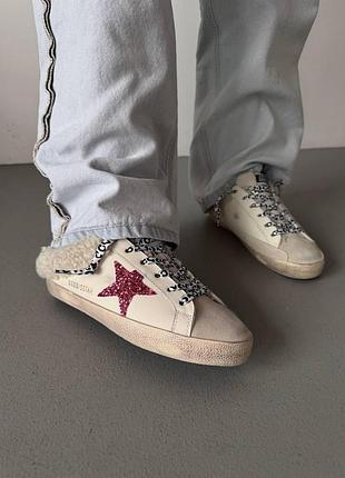 Женские белые кроссовки golden goose superstar white pink winter fur х голден гус 40